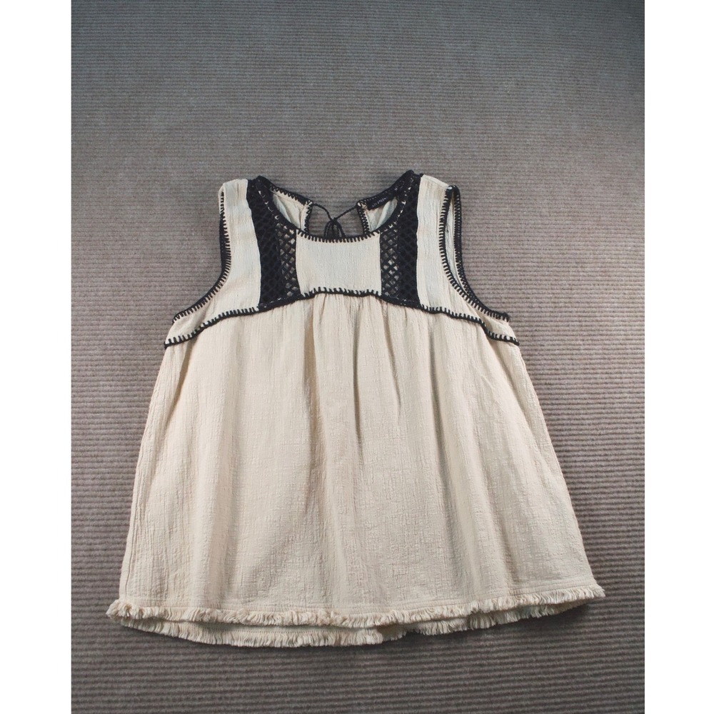 Blu Pepper Cream 100% Cotton Gauze Black Lace Boho Tank M